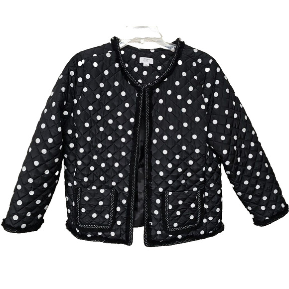 crown & ivy Jackets & Blazers - Crown & Ivy Puffer Jacket Womens Size Small Polka Dot Fringe Trim Cropped Modern
